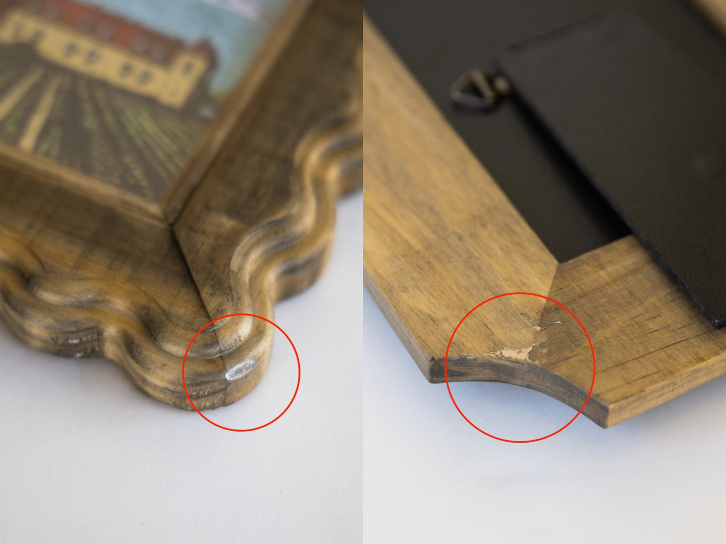 表面に小さな傷や、裏側に補修のパテが見られる場合があります。