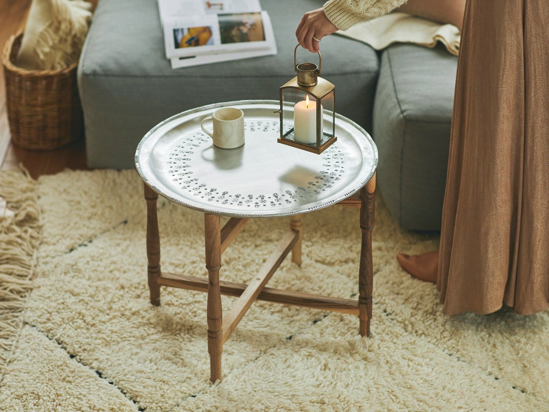 モロッコ・メタルトレイテーブル(シンプル)/丸脚