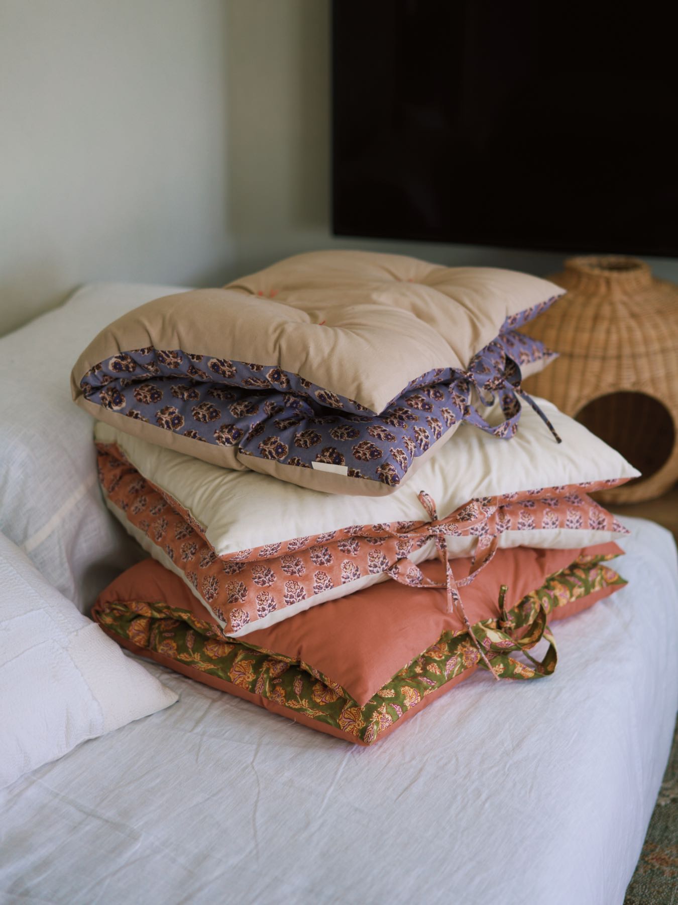 オリジナル・プリントシートクッション／ブロックプリント柄