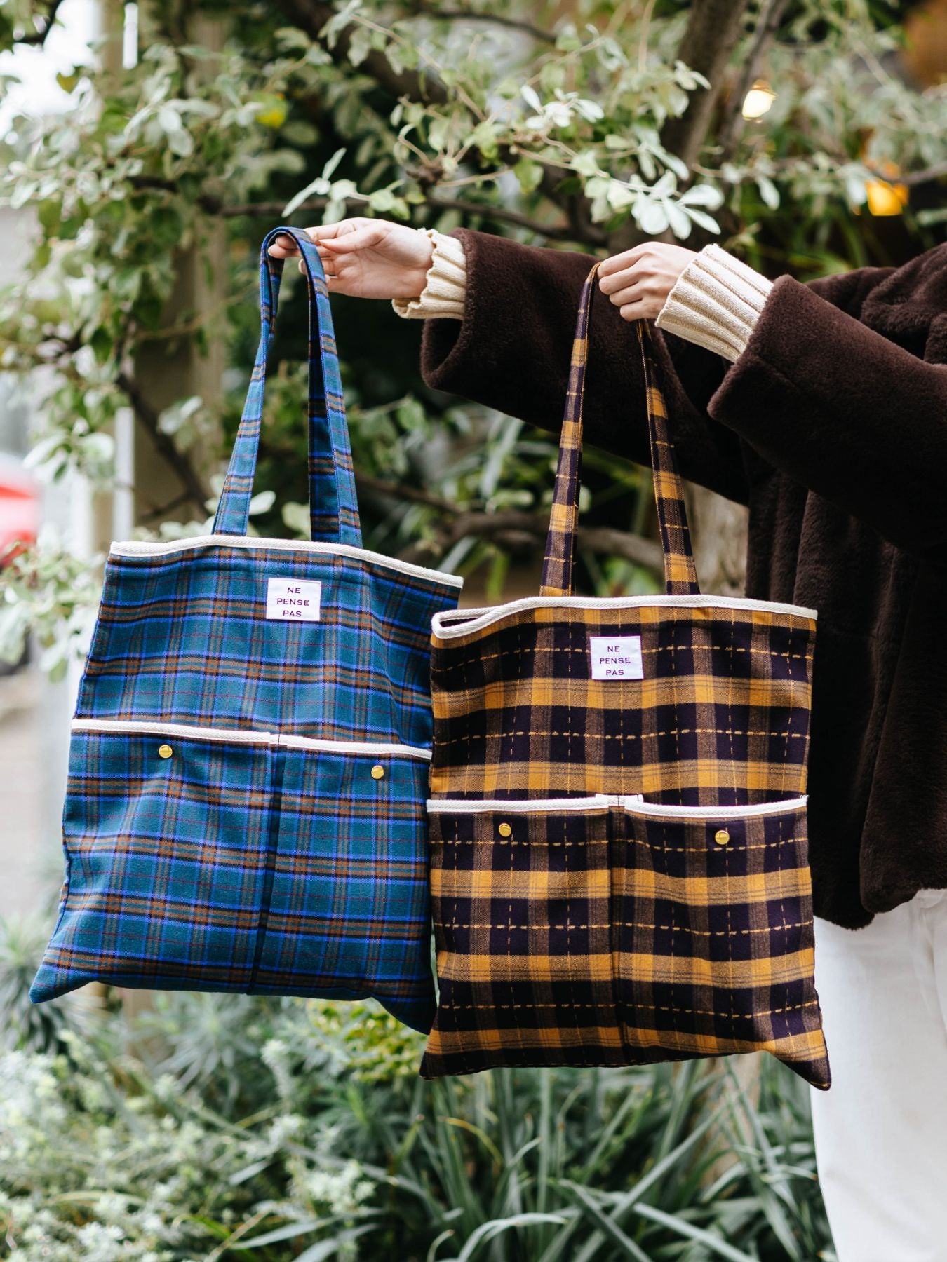 ne pense pas チェックトートバッグ（2ポケット）