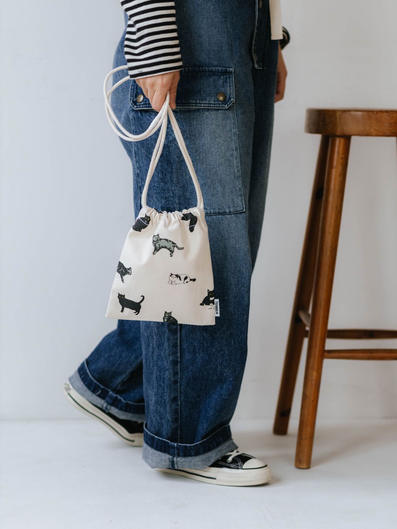 TEMBEA 巾着POCHETTE & BAGUETTE TOTE／BLACK CAT