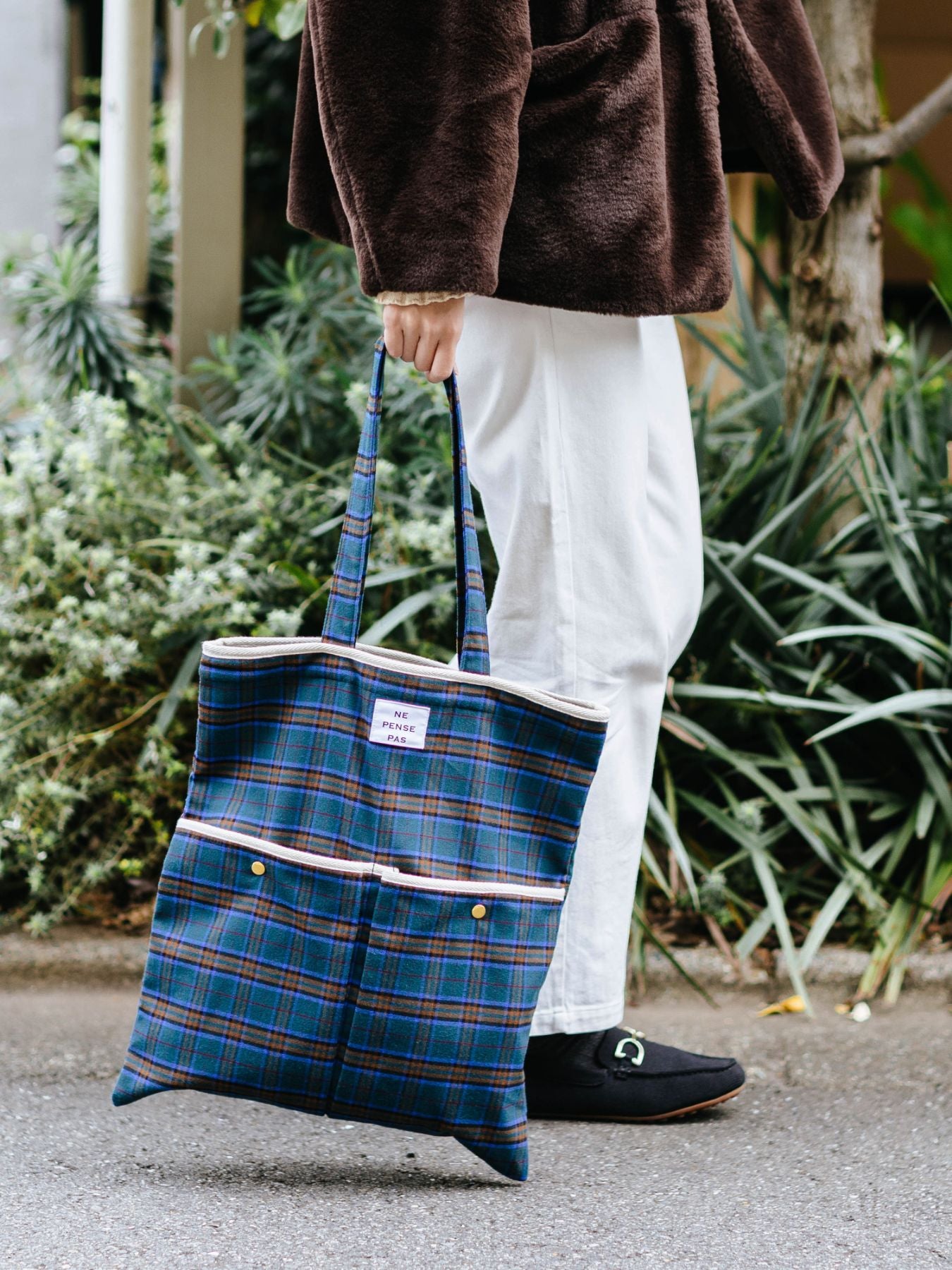 ne pense pas チェックトートバッグ（2ポケット）