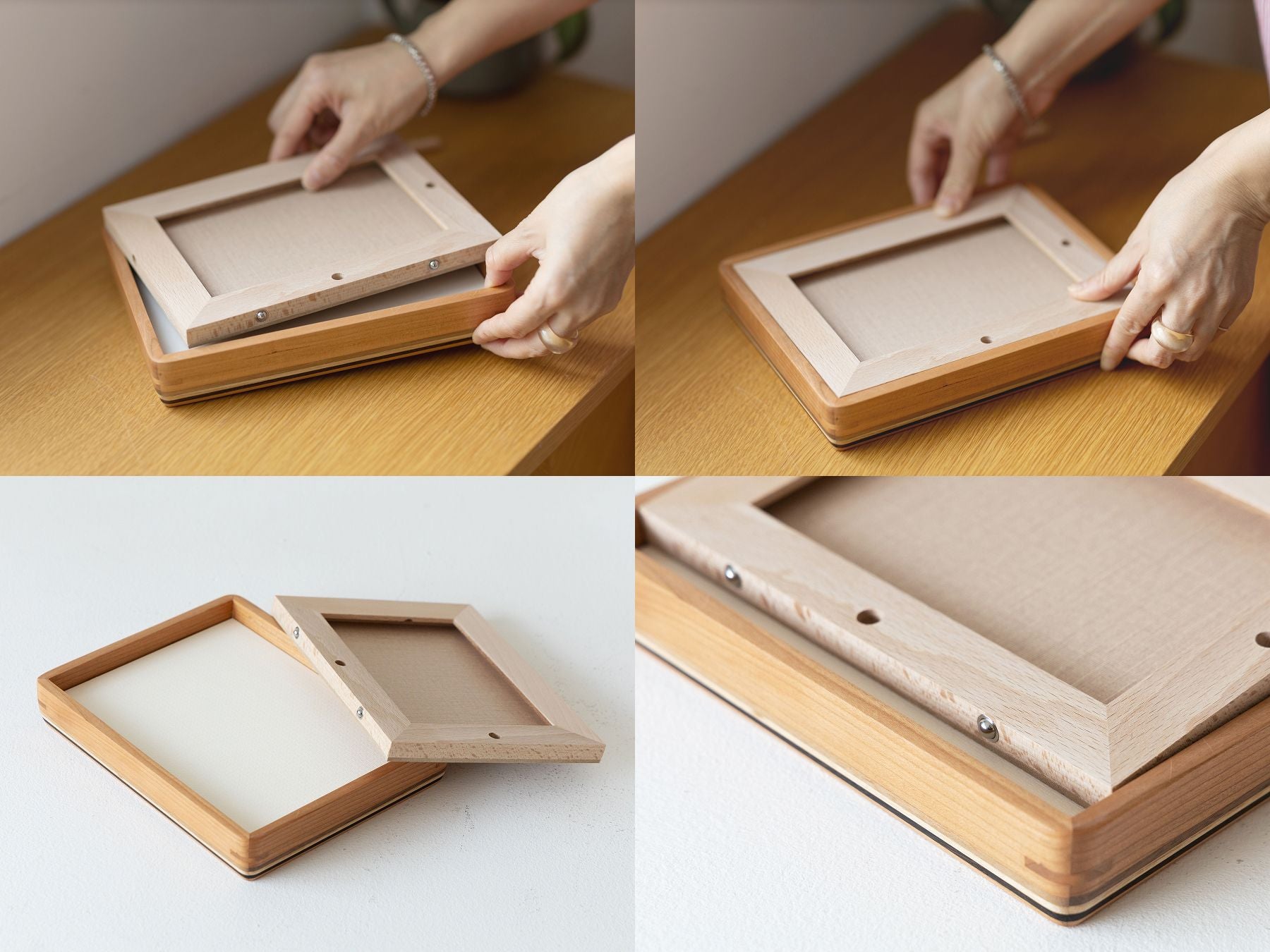 裏板はボールをフレームの溝にはめ込んで固定する方式。