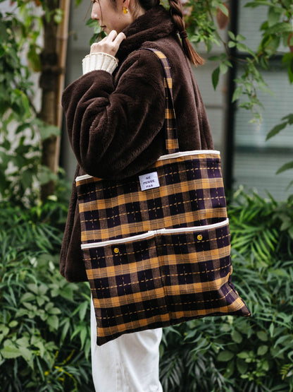 ne pense pas チェックトートバッグ（2ポケット）