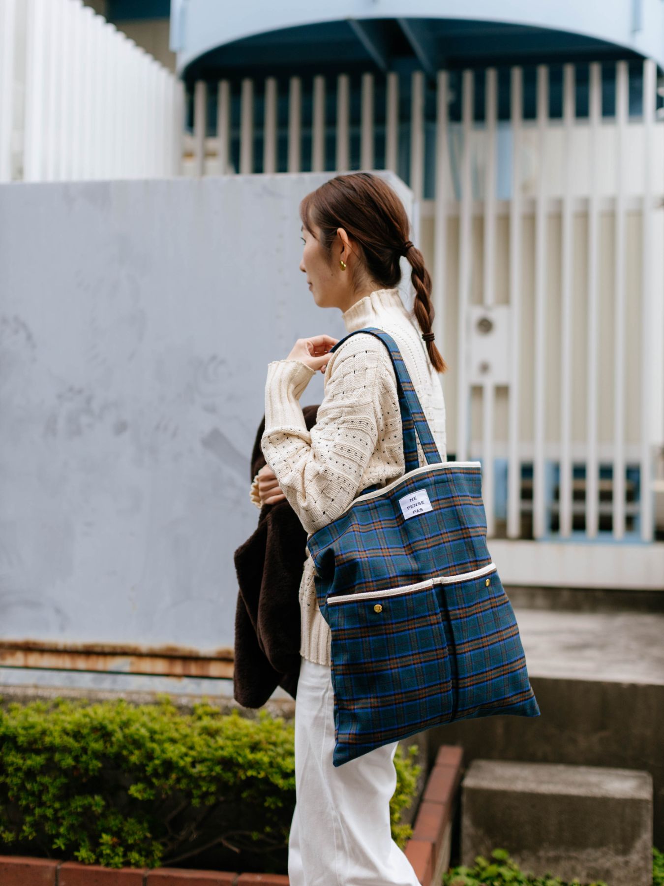 ne pense pas チェックトートバッグ（2ポケット）