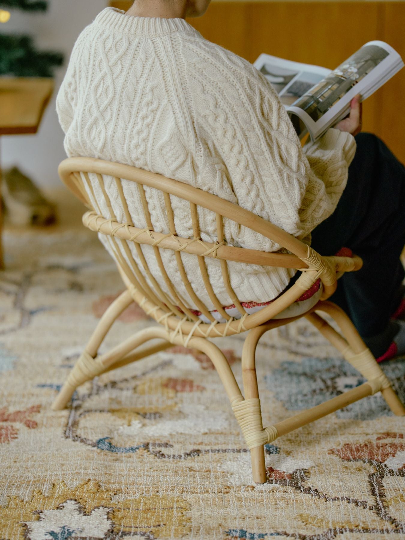 オルネドフォイユ　ラタンチェア ラタンラウンドチェア（リバーシブルクッション付き）｜家具｜オルネ