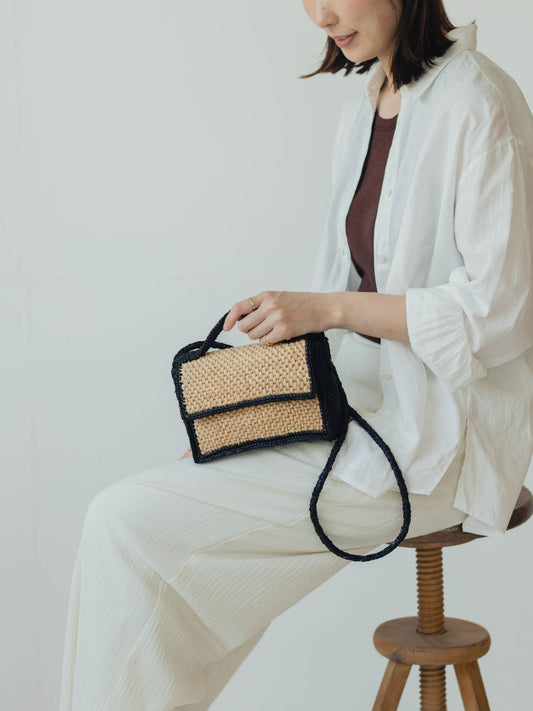 LIMAIA PARIS ショルダー付きツートーン ラフィアバッグ