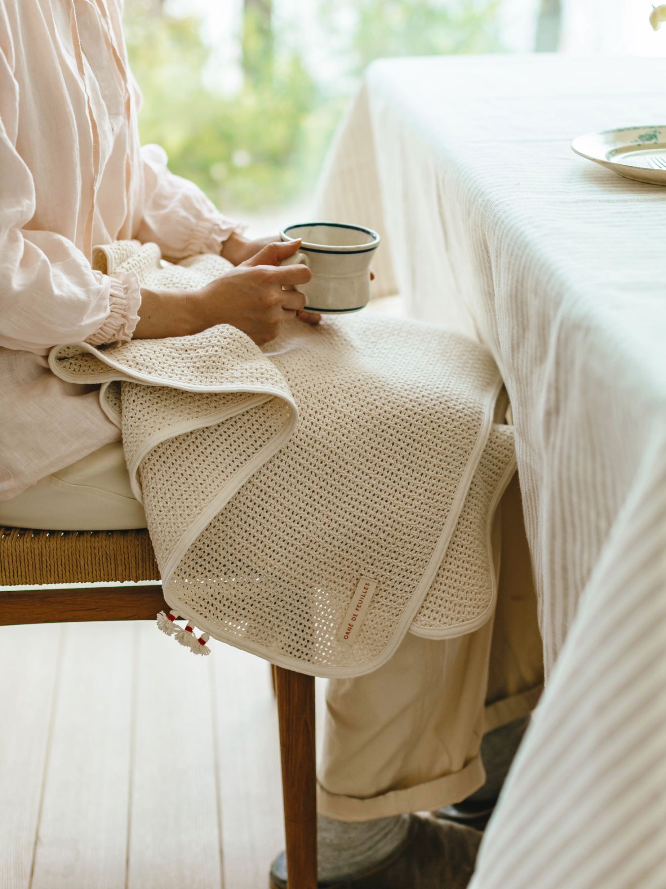 fog linen work × Orné de Feuilles コットンブランケット