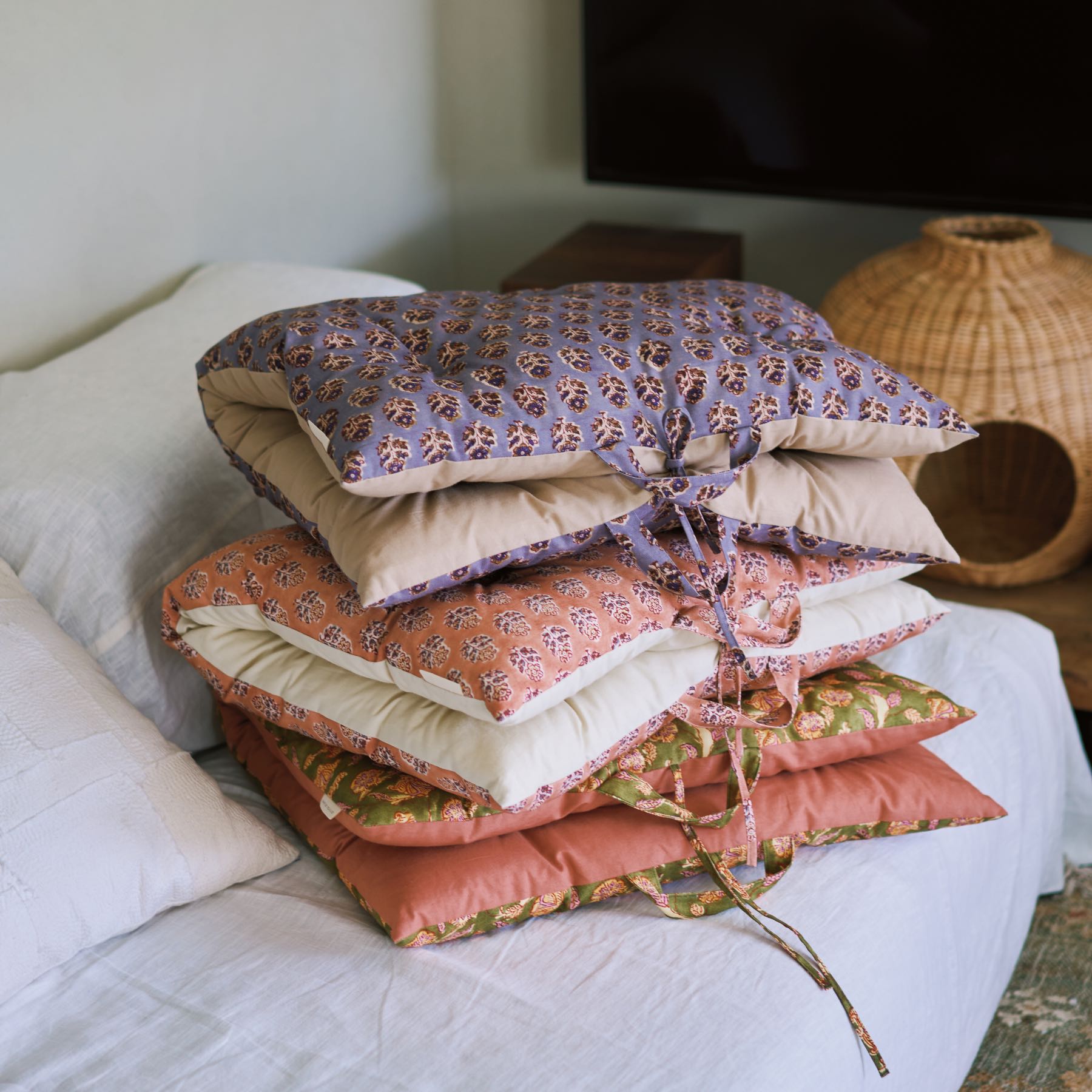 オリジナル・プリントシートクッション／ブロックプリント柄