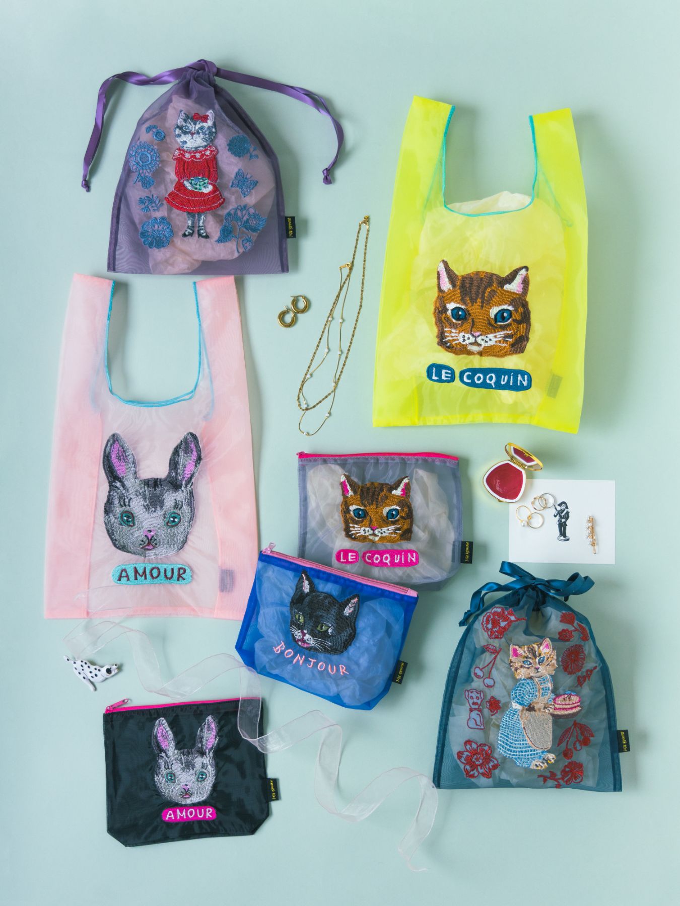 Nathalie Lete／Organdy Drawstring pouch（巾着刺繍ポーチ）｜ポーチ