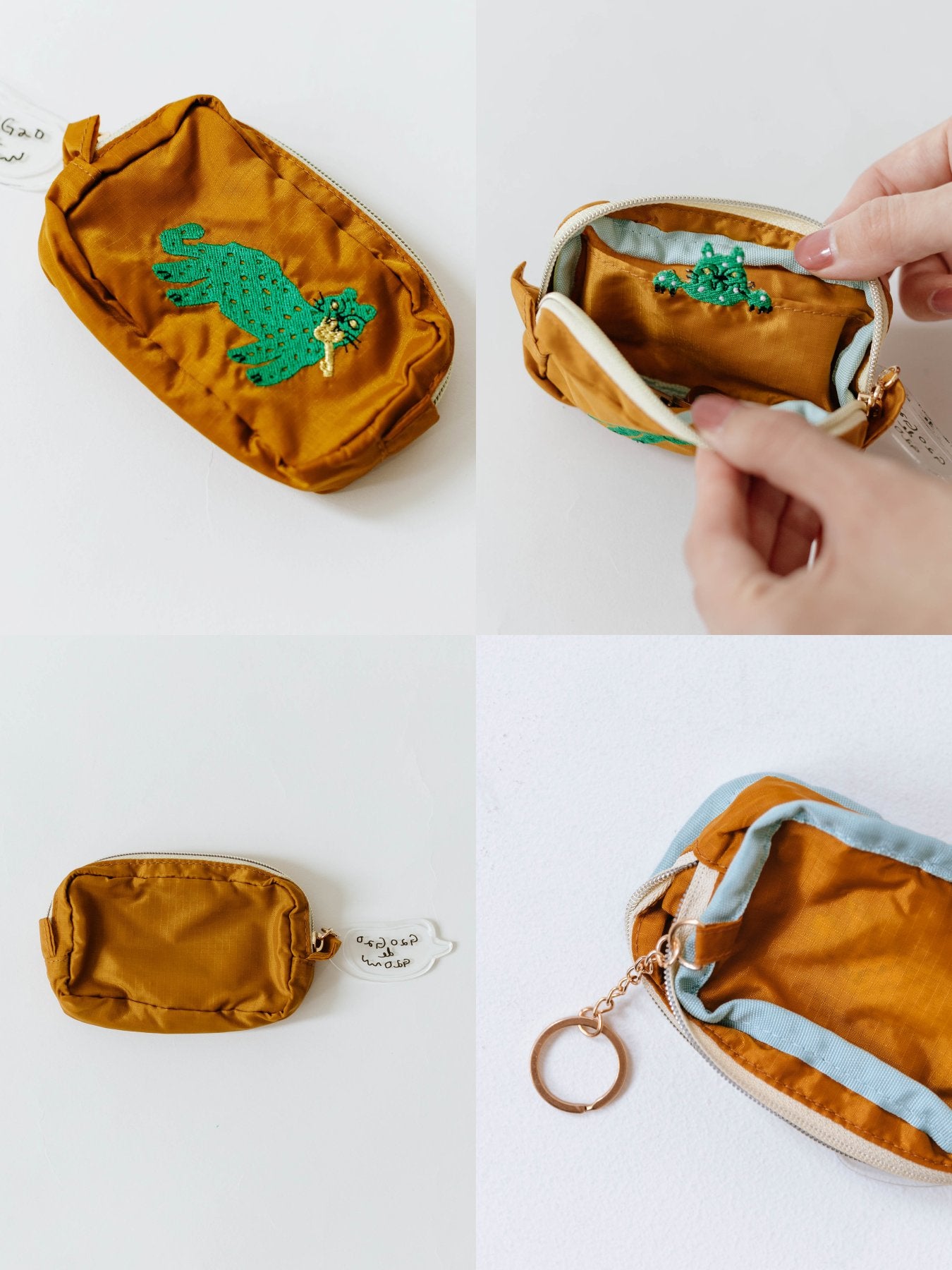 キーケースのディテール。内ポケット1つ、キーリング付き