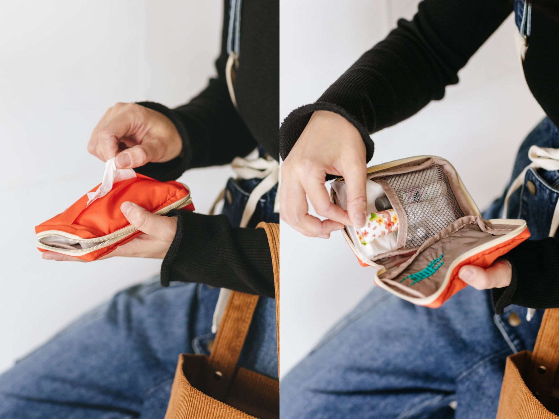 ティッシュポーチ（ティッシュ入れ1つ、内ポケット2つ付き）