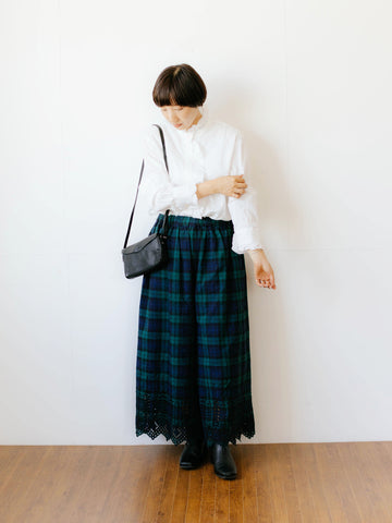 ich0083 - ichi スカラップ刺繍パンツ／ブラックウォッチ