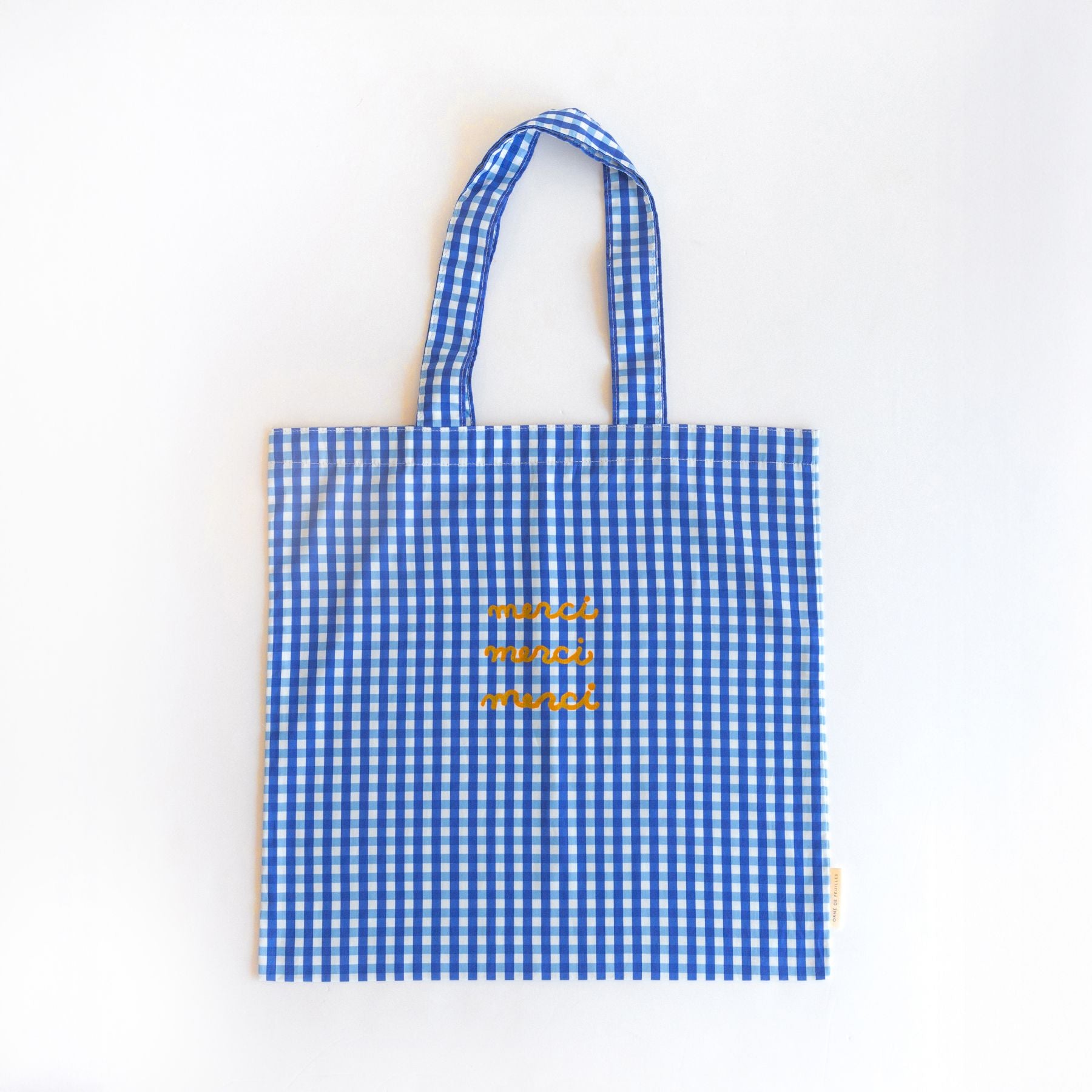 チェック柄トートバッグ中　ブルー