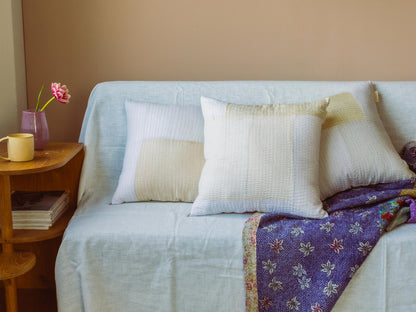 オリジナル・パッチワークカンタ スクエアクッションカバー／ホワイト