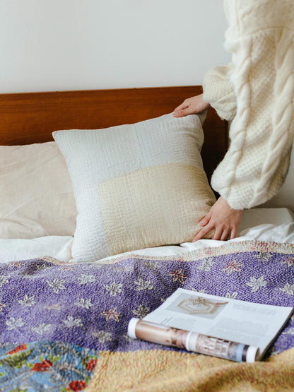 オリジナル・パッチワークカンタ スクエアクッションカバー／ホワイト