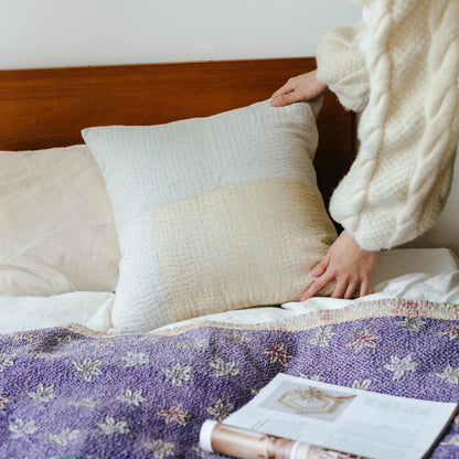 オリジナル・パッチワークカンタ スクエアクッションカバー／ホワイト