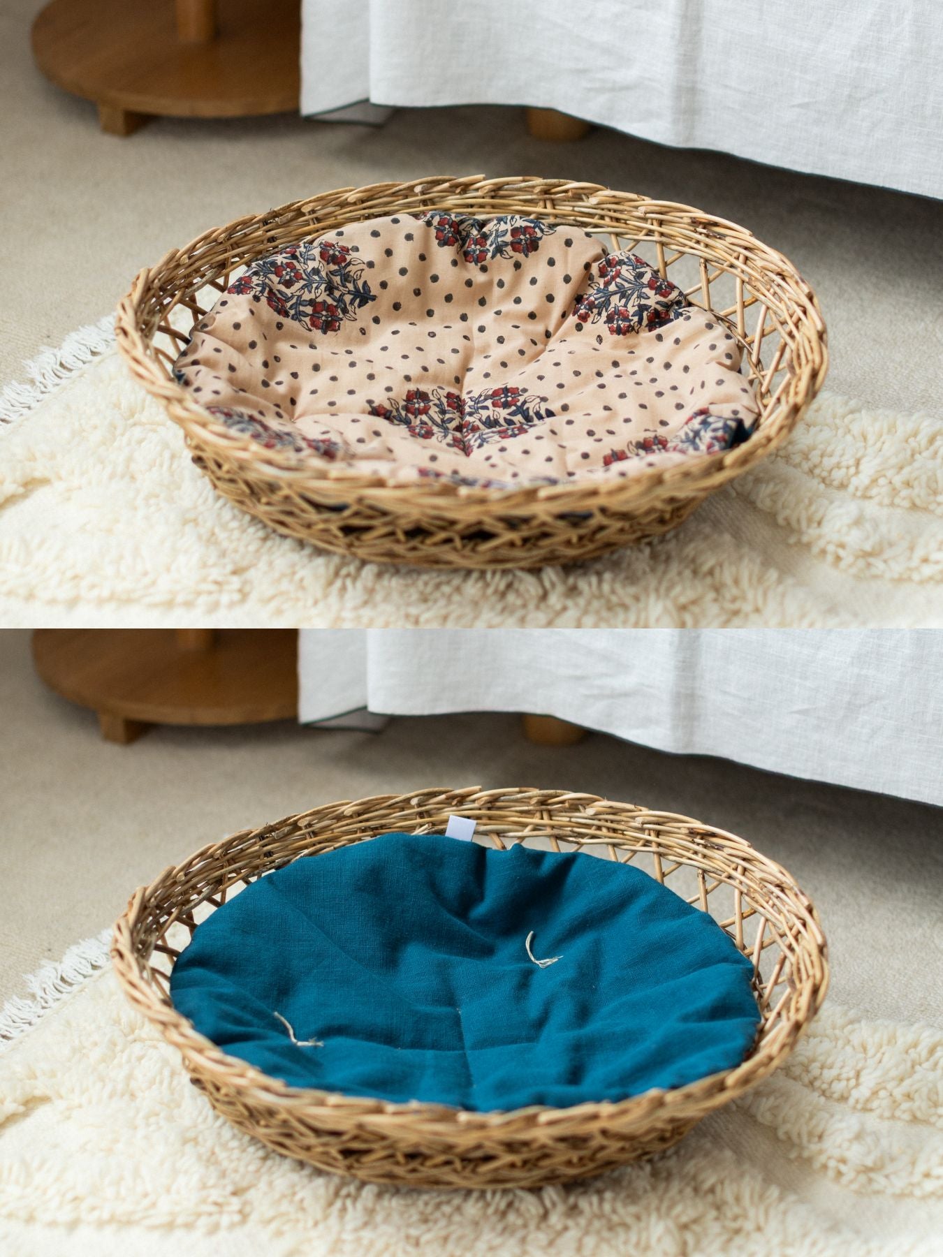 オルネコ・リバーシブルクッション／ブロックプリント（ベッド用