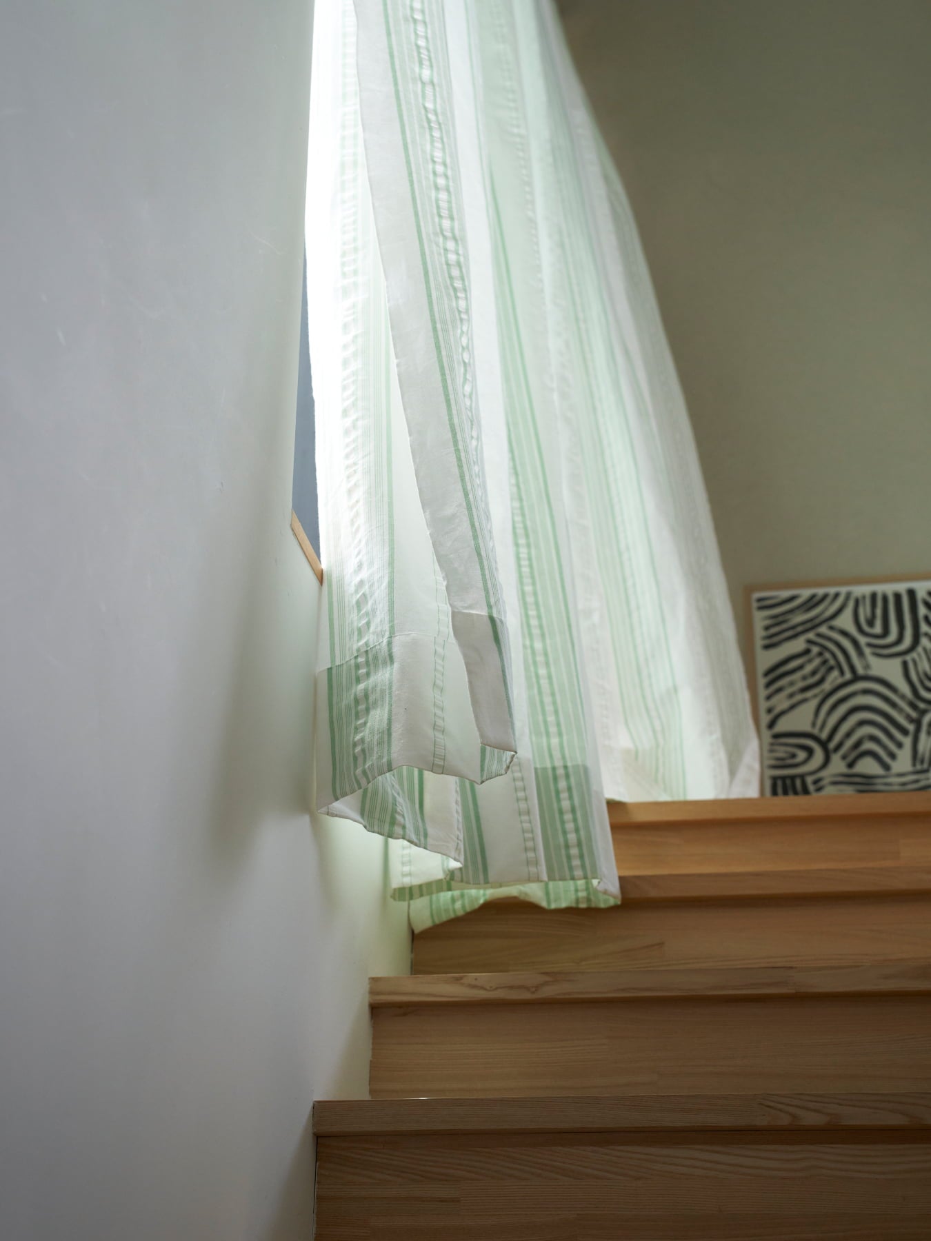 ORNÉ DE FEUILLES オルネドフォイユ　グリーンストライプカーテン ORNÉ DE FEUILLES オルネドフォイユ グリーンストライプカーテン