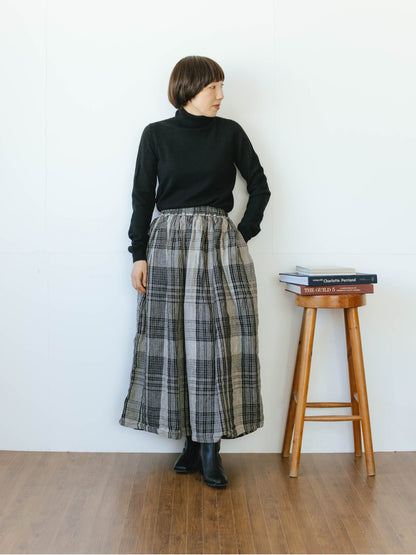 ichi Antiquités Linen Big Check Skirt