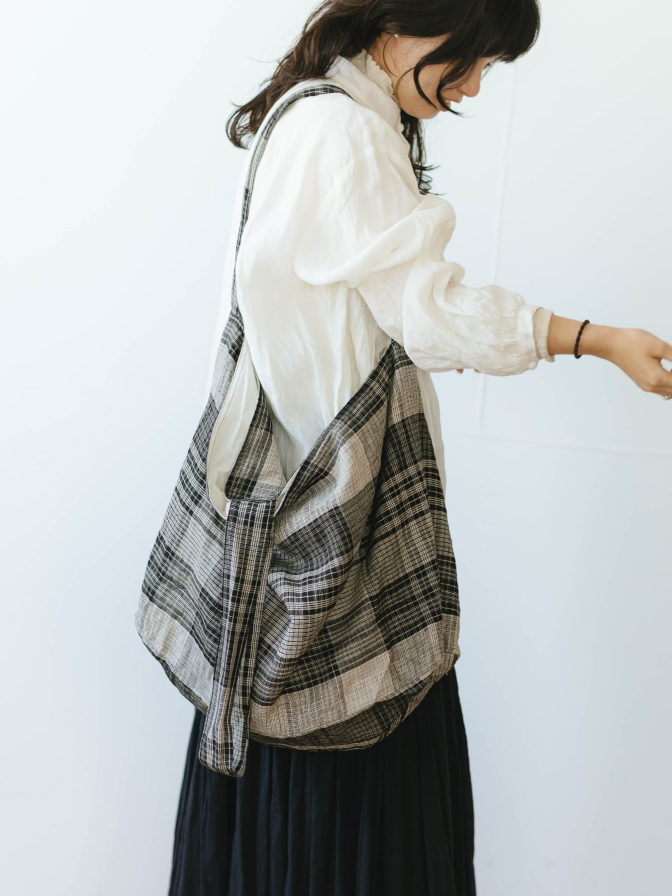 ichi Antiquités Linen Big Check Bag｜バッグ｜オルネ ド