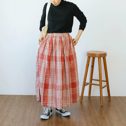 ichi Antiquités Linen Big Check Skirt