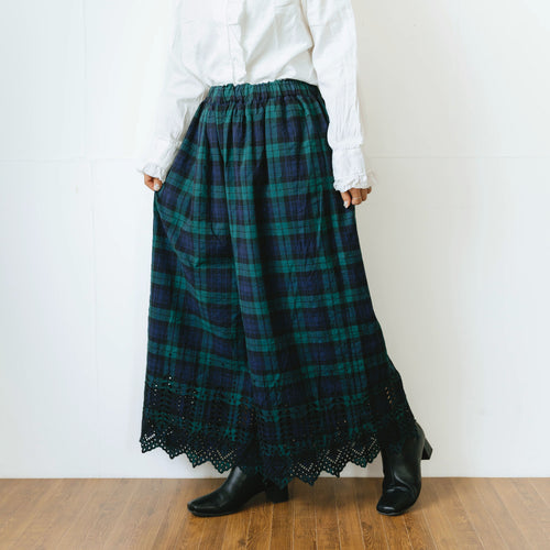 ich0083 - ichi スカラップ刺繍パンツ／ブラックウォッチ