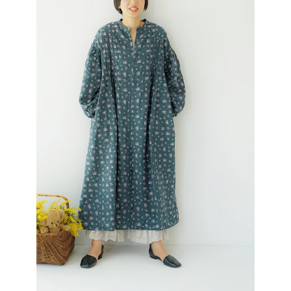 ichi Antiquités  Linen Floral Pattern dress／チャコール