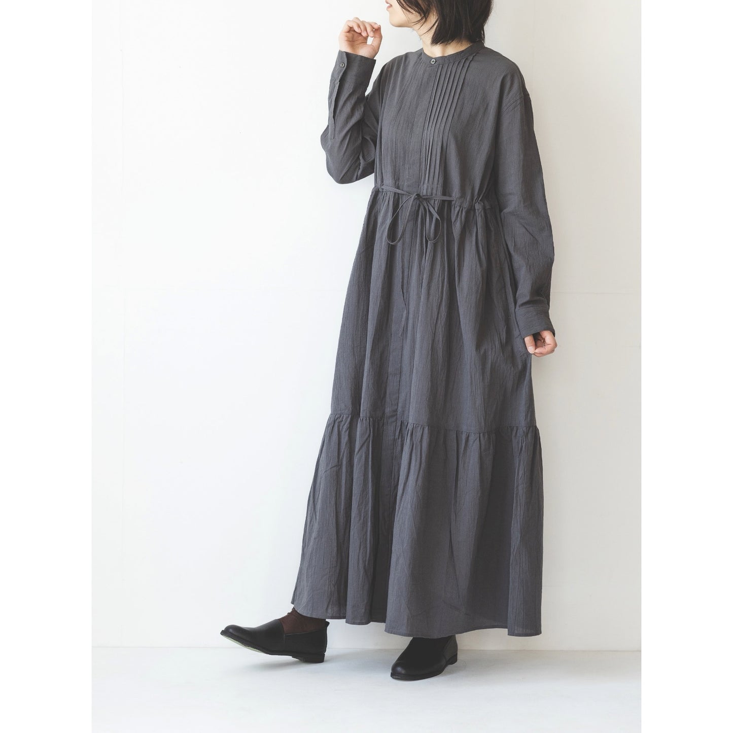 GALERIE TISSU オーガニックジョーゼット ピンタックシャツドレス