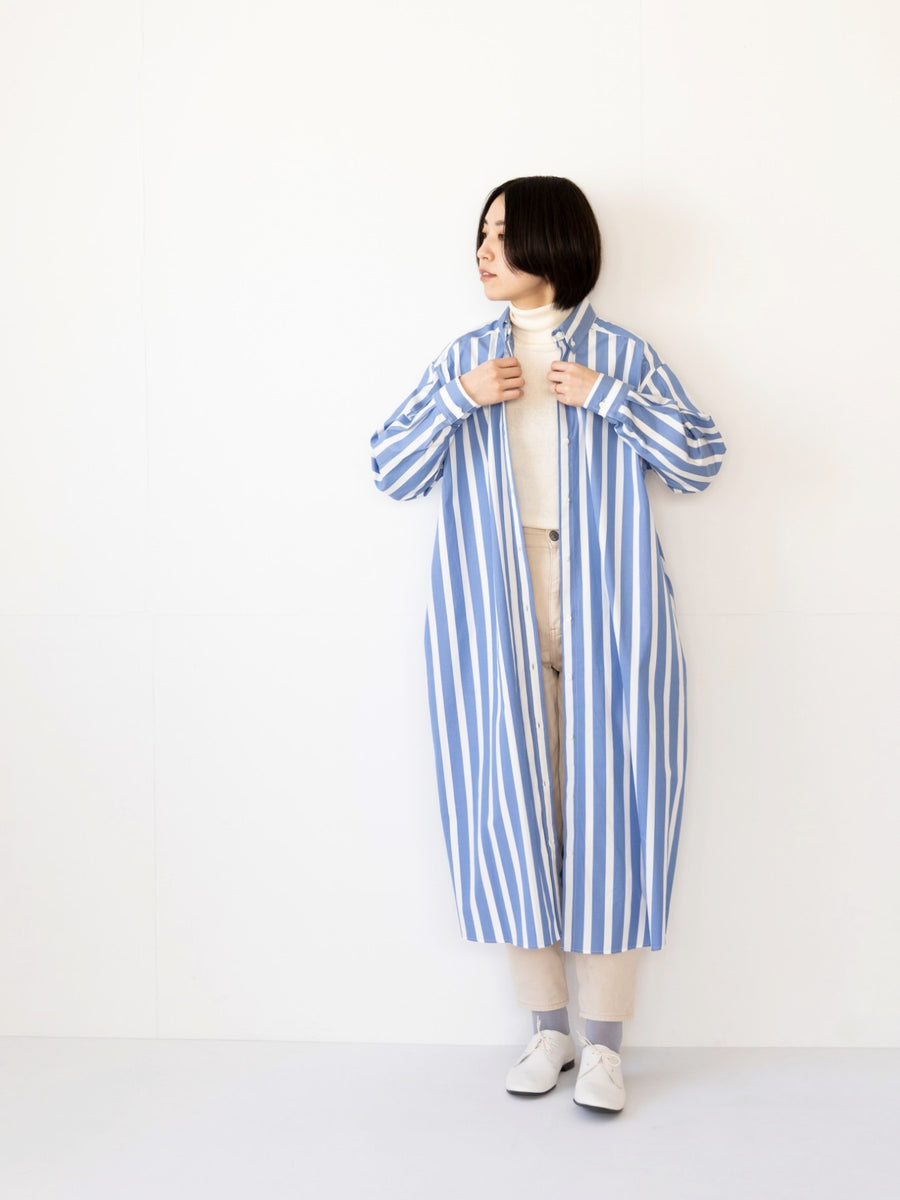 MidiUmi ボタンダウン シャツワンピース／ストライプサックス