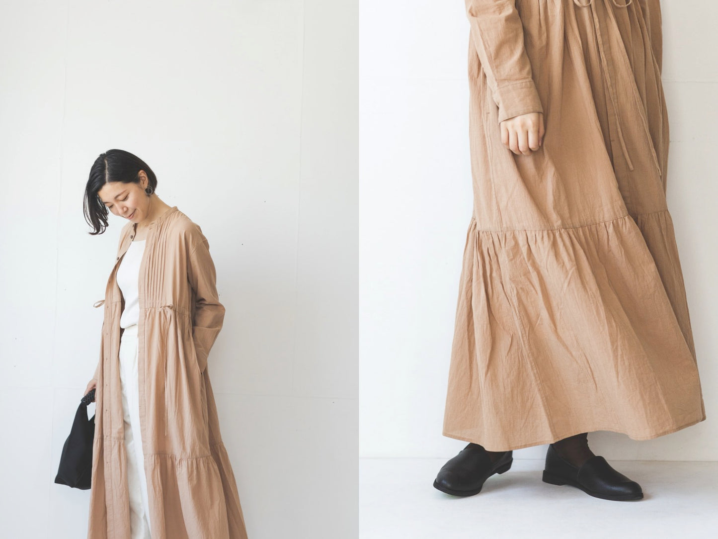 GALERIE TISSU オーガニックジョーゼット ピンタックシャツドレス