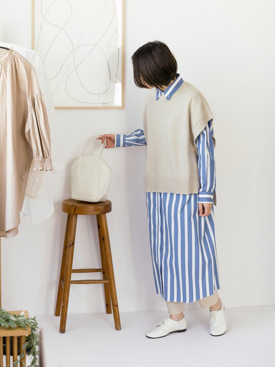 MidiUmi ボタンダウン シャツワンピース／ストライプサックス