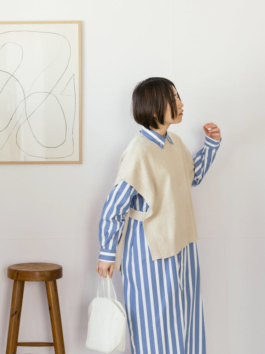 MidiUmi ボタンダウン シャツワンピース／ストライプサックス