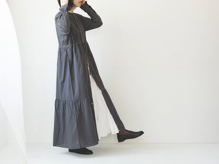 GALERIE TISSU オーガニックジョーゼット ピンタックシャツドレス