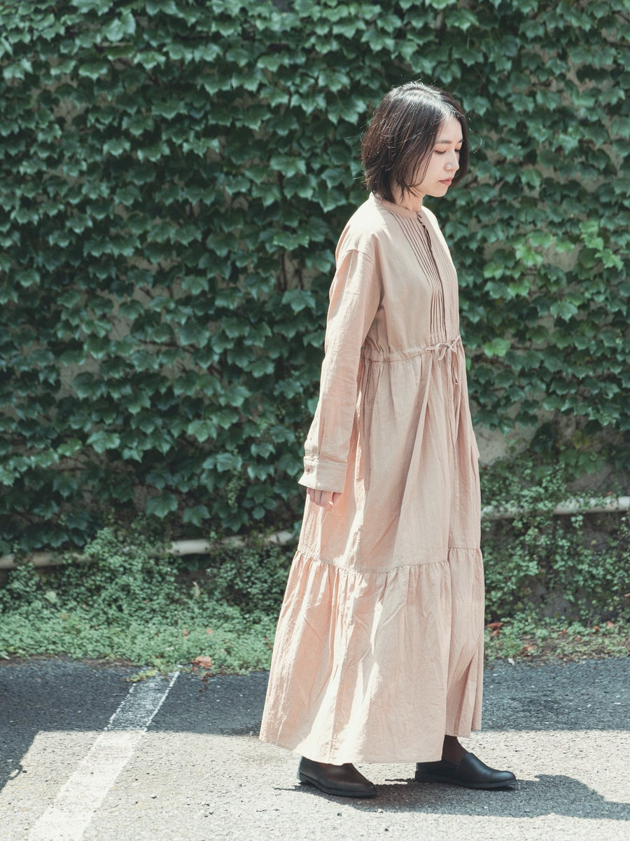 GALERIE TISSU オーガニックジョーゼット ピンタックシャツドレス