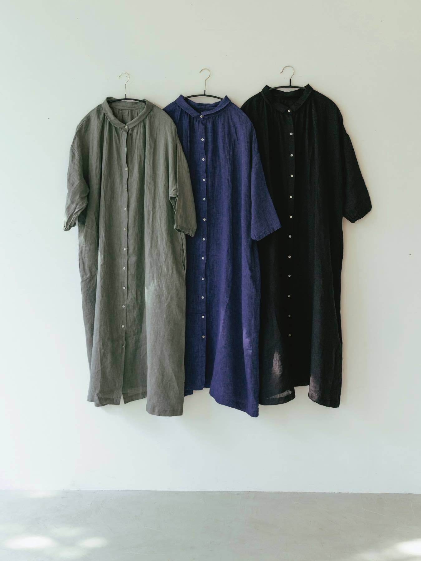 08Mab リネンシャンブレー ちび衿シャツワンピース