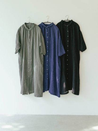 08Mab リネンシャンブレー ちび衿シャツワンピース