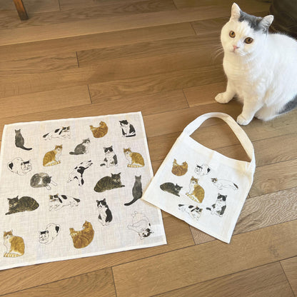 isabelle boinot × fog linen work 猫のハンカチ・バッグ