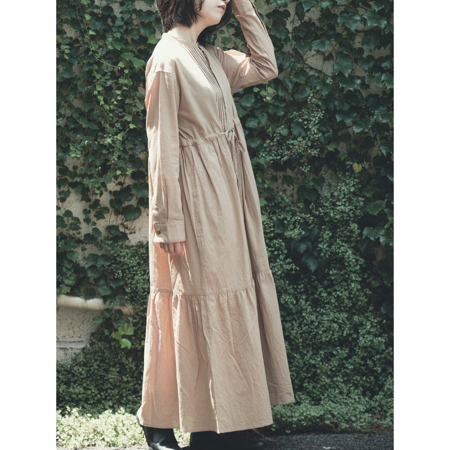 GALERIE TISSU オーガニックジョーゼット ピンタックシャツドレス